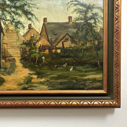 Vintage Farm Oil Painting "Village Houses" Authentic Large Artwork Holland Art Shop