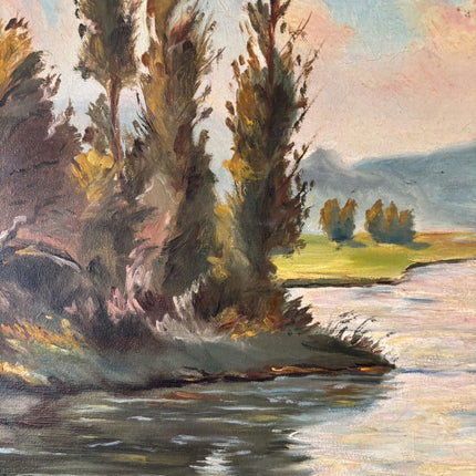 Classic Oil Painting Landscape "Riverbank Trees" Antique Large Art Holland Art Shop