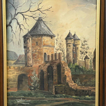 Original Cityscape Oil Painting "Stone Towers" Rustic Small Artwork Holland Art Shop