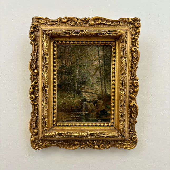19th Century Antique Landscape Oil Painting "Gilded Frame" Small Artwork Holland Art Shop