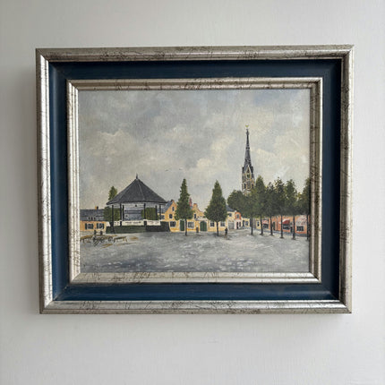 Handcrafted Cityscape Oil Painting "Town Bandstand" Authentic Small Artwork Holland Art Shop