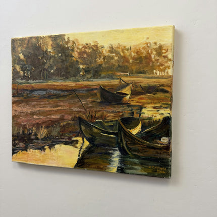 Authentic Scenery Oil Painting "Rowing Boats" Expressive Art Holland Art Shop
