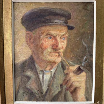 Elegant Portrait Oil Painting "Man Smoking" Vintage Small Art Holland Art Shop