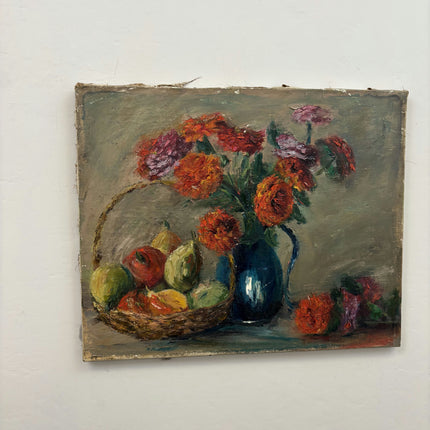 Antique Floral Still Life Oil Painting "Flower Vase" Rustic Artwork Holland Art Shop