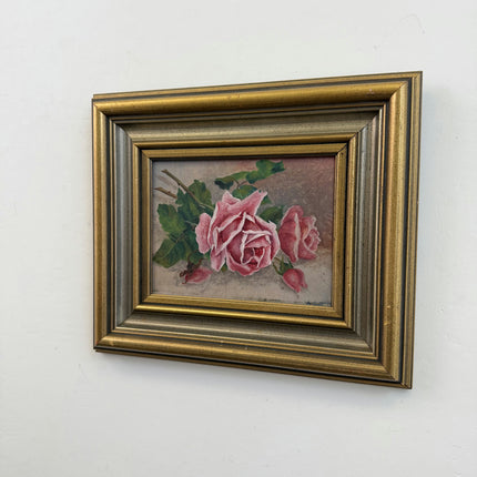 Traditional Floral Still Life Oil Painting "Pink Roses" Vintage Small Art Holland Art Shop