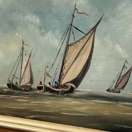 Traditional Seascape Oil Painting "Sailing Boats" Handcrafted Small Art Holland Art Shop