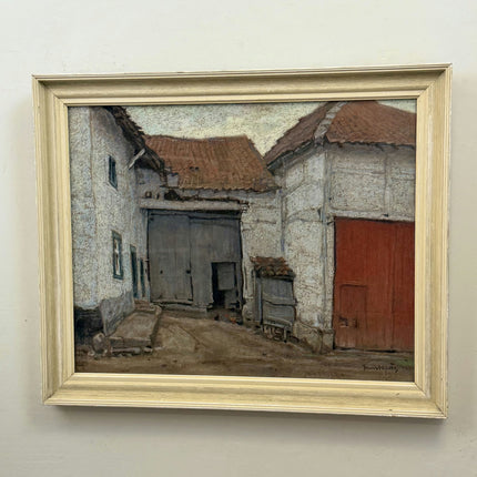 Original Cityscape Oil Painting "Red Door" Classic Artwork Holland Art Shop