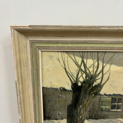 Refined Winter Landscape Oil Painting "Snowy Boat" Vintage Dutch Art Holland Art Shop