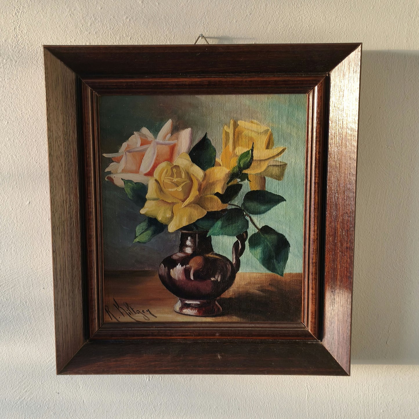 Vintage "Yellow Rose" Artist R. Kiltgen presumably Swedish Oil Painting