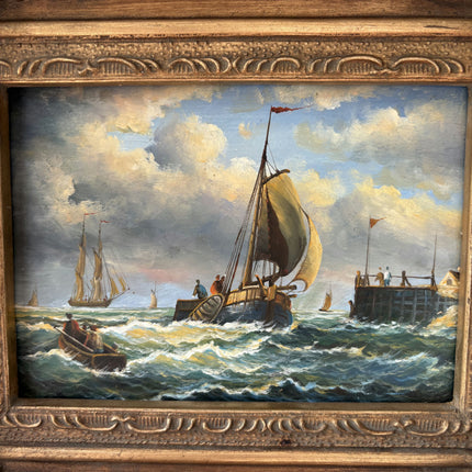 19th Century Antique Seascape Oil Painting "Sailing Boat" Small Artwork Holland Art Shop
