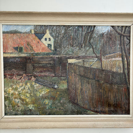 Vintage Landscape Oil Painting "Red Roof" Handcrafted Large Artwork Holland Art Shop