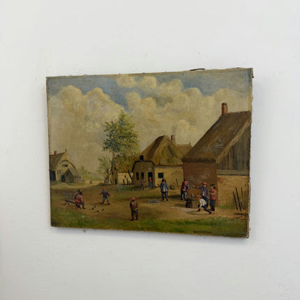 Antique Scenery Oil Painting "Thatched Cottage" Rustic Artwork Holland Art Shop