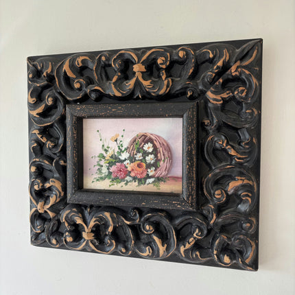 Vintage Floral Still Life Oil Painting "Carved Frame" Refined Small Artwork Holland Art Shop