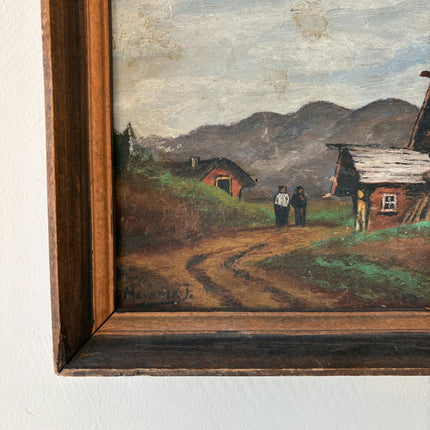 Vintage Interior Oil Painting "Log Cabin" Authentic Small Art Holland Art Shop