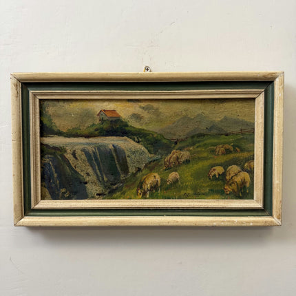 Rustic Landscape Oil Painting "Grazing Sheep" Original Small Artwork Holland Art Shop