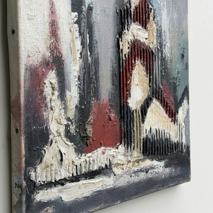 Refined Cityscape Oil Painting "Red Cathedral" Authentic Small Artwork Holland Art Shop