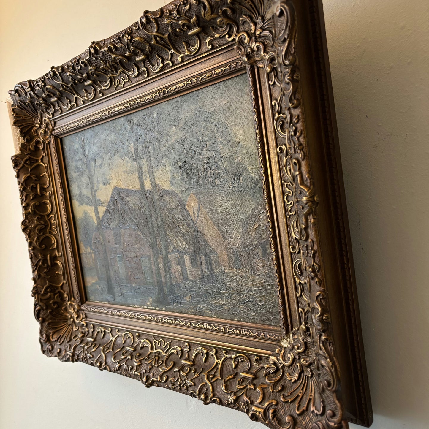 Refined Landscape Oil Painting "Thatched Cottage" Wonderful Netherlands  Art