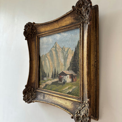 Elegant Landscape Oil Painting "Mountain Cabin" Expressive Small Artwork Holland Art Shop
