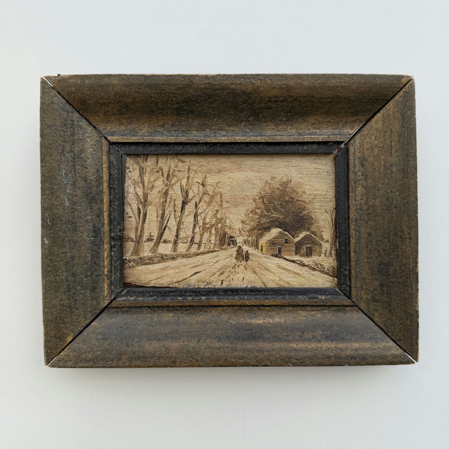 Rustic Winter Landscape Oil Painting "Snow Road" Expressive Small Art Holland Art Shop