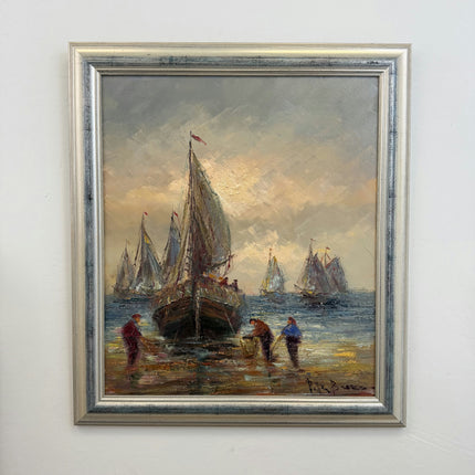 Expressive Seascape Oil Painting "Thick Paint" Vintage Large Art Holland Art Shop