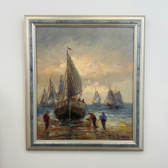 Expressive Seascape Oil Painting "Thick Paint" Vintage Large Art Holland Art Shop