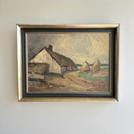 Vintage Farm Oil Painting "Thatched Cottage" Expressive Artwork Holland Art Shop