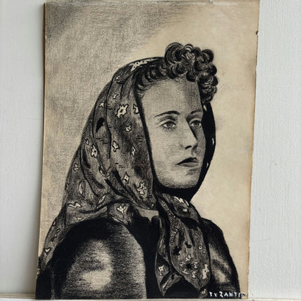 Elegant Portrait Drawing "Woman Head" Detailed Small Art Holland Art Shop