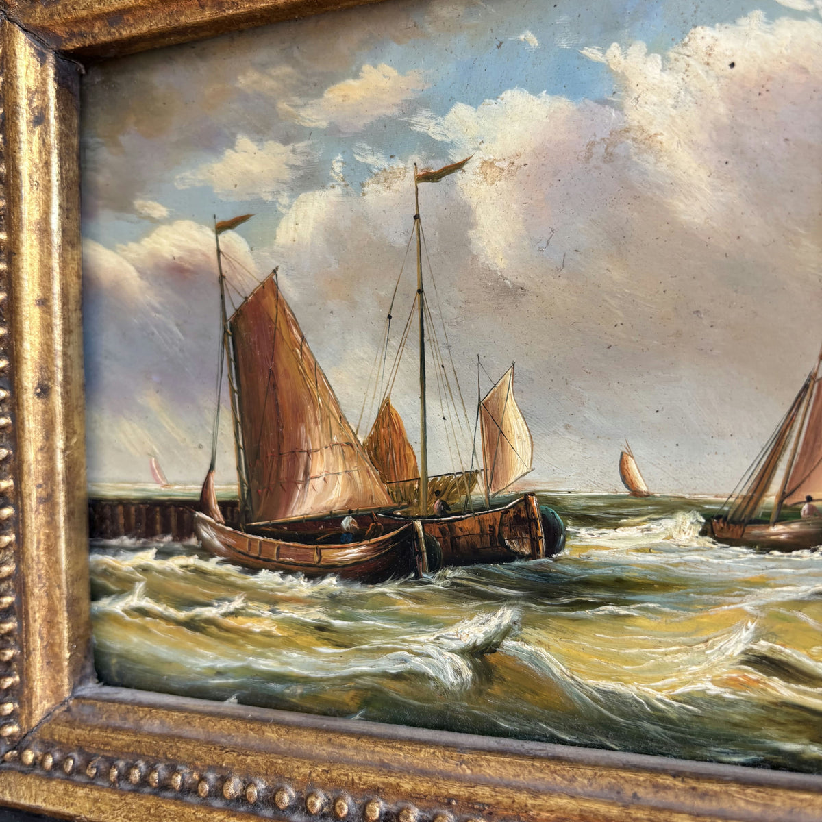 Antique Seascape Oil Painting 