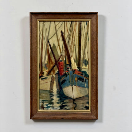 Rustic Harbor Scene Oil Painting "Sailboat Bow" Expressive Small Art Holland Art Shop