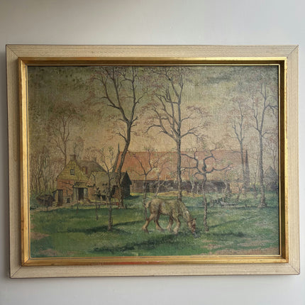 Elegant Farm Oil Painting "Grazing Horse" Handcrafted Large Art Holland Art Shop