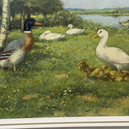 Authentic Animals Oil Painting "Grazing Geese" Vintage Art Holland Art Shop