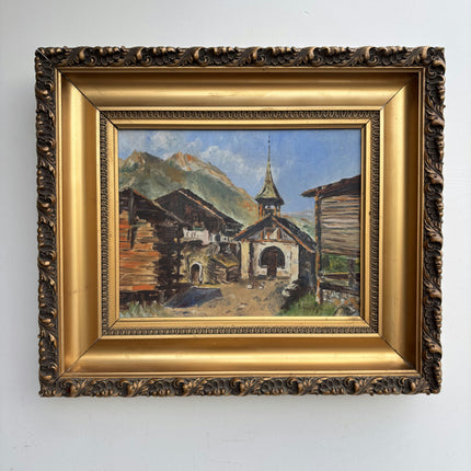 Original Landscape Oil Painting "Village Church" Vintage Art Holland Art Shop