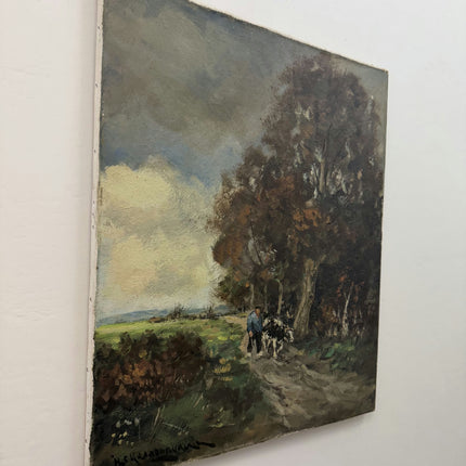 Vintage Landscape Oil Painting "Man With Cow" Elegant Art Holland Art Shop