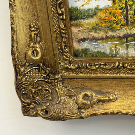 Vintage Landscape Oil Painting "Golden Frame" Expressive Small Artwork Holland Art Shop