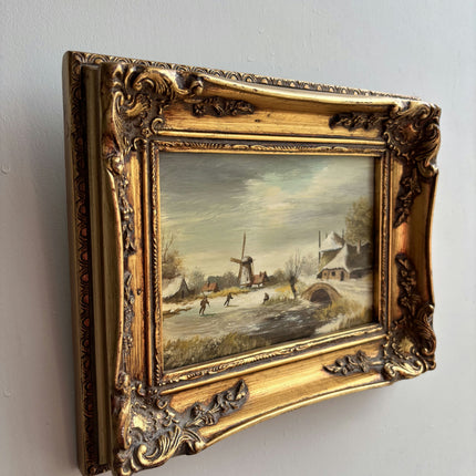 Expressive Winter Landscape Oil Painting "Gilded Frame" Timeless Small Artwork Holland Art Shop