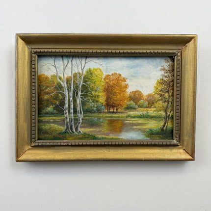 Classic Landscape Oil Painting "White Birches" Vintage Small Art Holland Art Shop