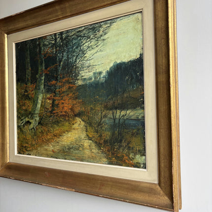 1898 Antique Landscape Oil Painting "Birch Tree" Large Artwork Holland Art Shop