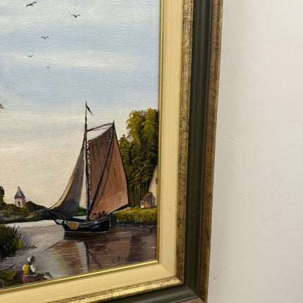 Handcrafted Harbor Scene Oil Painting "Riverside Cottage" Classic Artwork Holland Art Shop