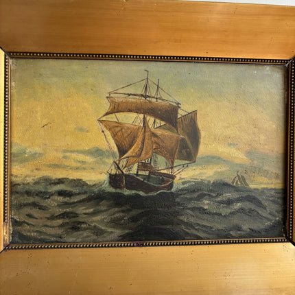 Expressive Seascape Oil Painting "Sailing Ship" Classic Small Artwork Holland Art Shop