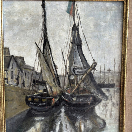 Authentic Seascape Oil Painting "Docked Boats" Rustic Artwork Holland Art Shop
