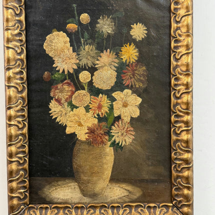 19th Century Antique Floral Still Life Oil Painting "Wooden Frame" Small Art Holland Art Shop