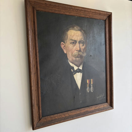 1916 Antique Portrait Oil Painting "Moustached Man" Large Art Holland Art Shop