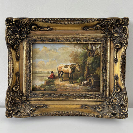 19th Century Oil Painting Figurative "Saddle Horse" French Artwork Holland Art Shop