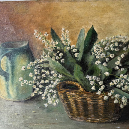 Detailed Flowery Still Life Oil Painting "Lily Basket" Vintage Small Art Holland Art Shop