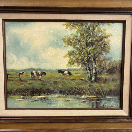 Original Landscape Oil Painting "Grazing Cows" Traditional Art Holland Art Shop