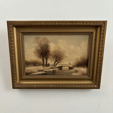 Detailed Landscape Oil Painting "Golden Frame" Traditional Small Art Holland Art Shop