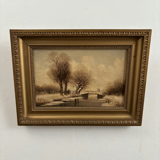 Detailed Landscape Oil Painting "Golden Frame" Traditional Small Art Holland Art Shop