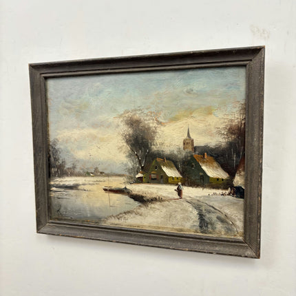 Vintage Winter Landscape Oil Painting "Snowy Village" Handcrafted Artwork Holland Art Shop
