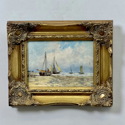 Rustic Seascape Oil Painting "Sailing Boat" Elegant Small Artwork Holland Art Shop