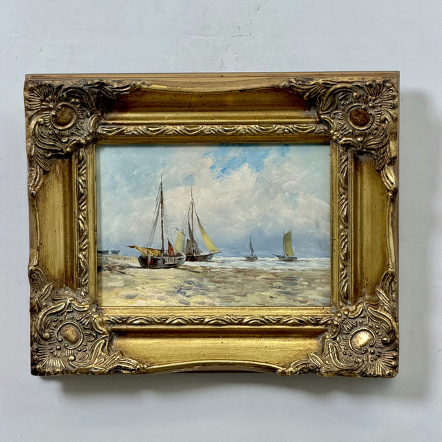 Rustic Seascape Oil Painting "Sailing Boat" Elegant Small Artwork Holland Art Shop